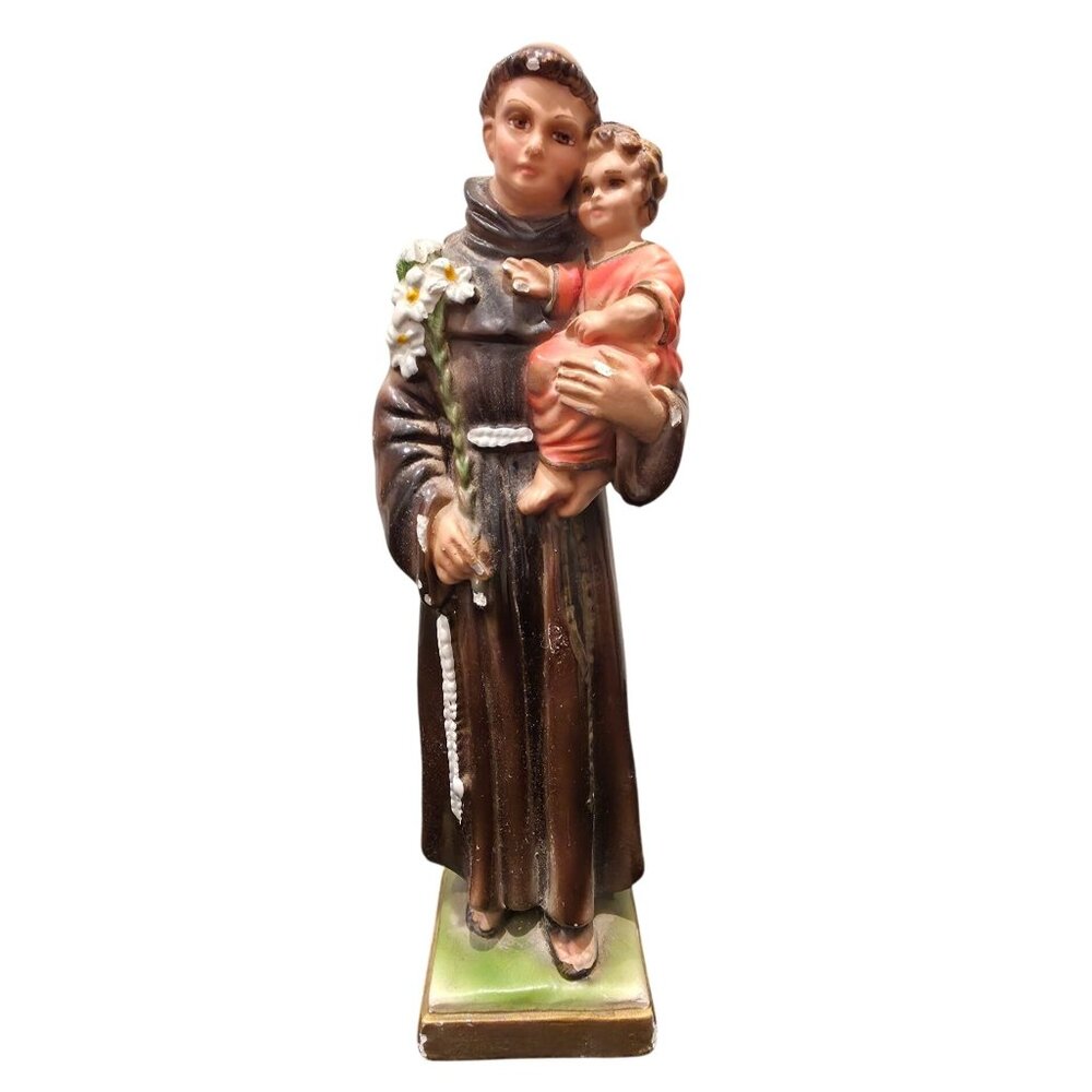 Vintage Saint Anthony Chalkware Statue w/ Child Jesus - Columbia Statuary ITALY